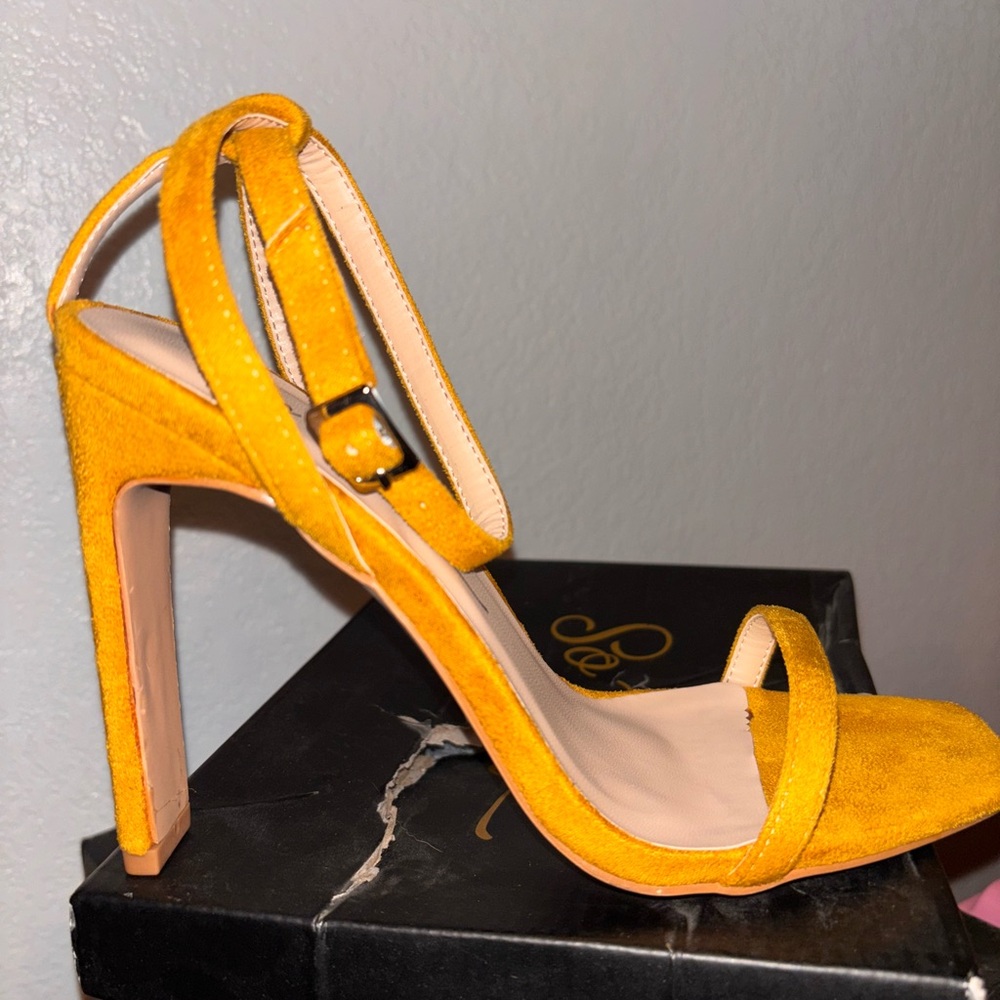Yellow open toed heels